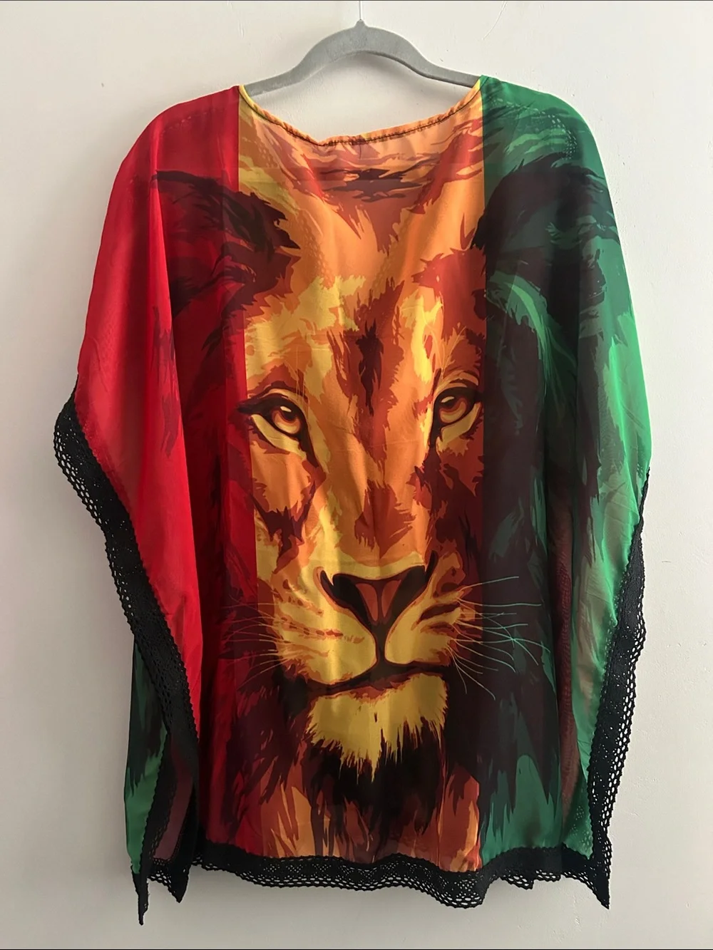 Women's Lion-Print V-Neck Swim Coverup in Red, Yellow & Green